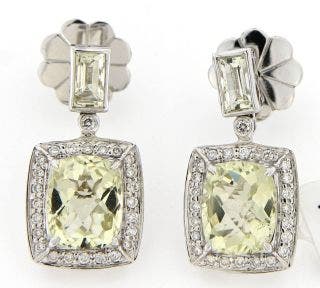 18 KARAT WHITE GOLD DIAMOND AND LIME QUARTZ EARRINGS