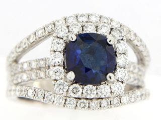 14 KARAT WHITE GOLD SAPPHIRE AND DIAMOND RING