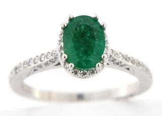 18 KARAT WHITE GOLD OVAL EMERALD IN DIAMOND TACORI DANTELA RING
