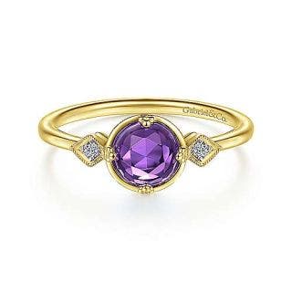 14 KARAT YELLOW GOLD AMETHYST RING WITH DIAMOND ACCENTS