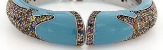 STERLING SILVER TURQUOISE ENAMEL CUFF WITH  MULTICOLOR SAPPHIRES