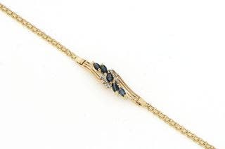 PRE OWNED 14 KARAT YELLOW GOLD MARQUISE SHAPE SAPPHIRES LINK BRACELET