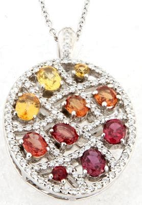 18 KARAT WHITE GOLD NECKLACE WITH MULTICOLORED SAPPHIRE AND DIAMOND PENDANT