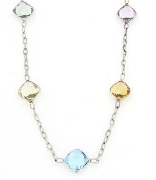 STERLING SILVER MULTI COLORED STATION NECKLACE