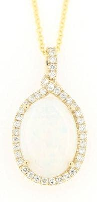 14 KARAT YELLOW GOLD NECKLACE WITH OVAL DIAMOND AND OPAL PENDANT