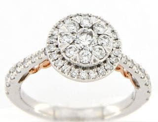 14 KARAT  WHITE AND ROSE GOLD DIAMOND CLUSTER ENGAGEMENT RING