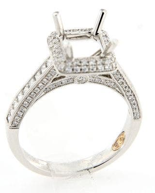 18 KARAT WHITE GOLD SQUARE DIAMOND HALO SEMI MOUNT