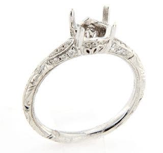 14 KARAT WHITE GOLD ETCHED SEMI MOUNT