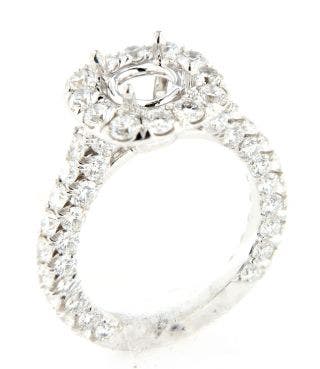 18 KARAT WHITE GOLD HALO THREE SIDE DIAMOND SEMI MOUNT