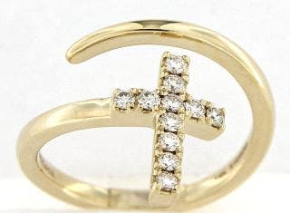 14 KARAT YELLOW AND WHITE GOLD DIAMOND CROSS RING