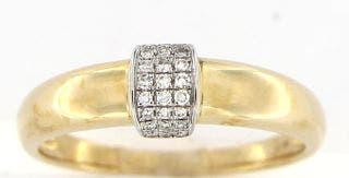 14 KARAT WHITE AND YELLOW GOLD PAVE AND HIGH POLISHED FANCY LADIES RING