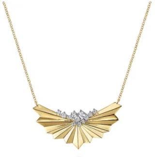 14 KARAT YELLOW AND WHITE GOLD DIAMOND FAN STYLE NECKLACE