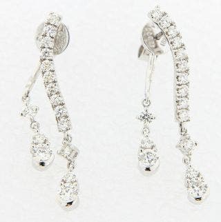 18 KARAT WHITE GOLD DIAMOND DANGLE EARRINGS WITH ADDITIONAL DANGLE ATTACHED TO BACKS
