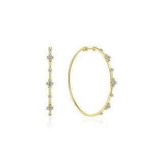 14KY PRONG SET 60MM ROUND CLASSIC DIAMOND HOOPS