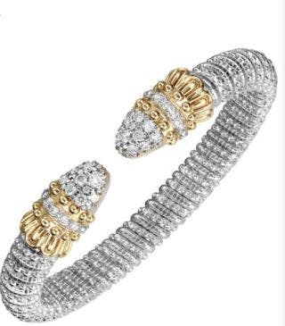 14 KARAT YELLOW GOLD AND STERLING SILVER 8MM PAVE TIP FANCY CUFF BRACELET