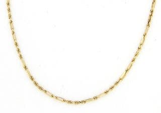PRE OWNED 14 KARAT YELLOW GOLD DIAMOND CUT BAR ALTERNATING WITH ROPE SECTION FANCY CHAIN
