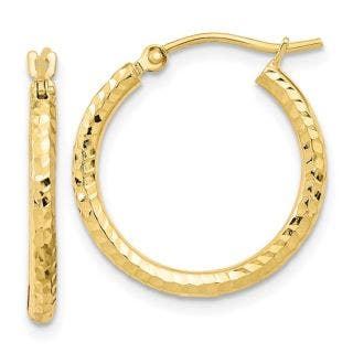 10 KARAT YELLOW GOLD 2MM DIAMOND CUT HOOP EARRINGS