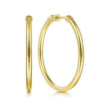 14 KARAT YELLOW GOLD 40MM CLASSIC HIGH POLISHED ROUND HOOPS WITH SCREW BACK POST