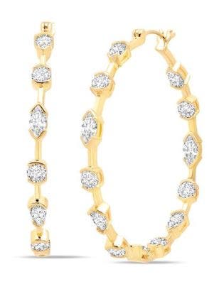 STERLING SILVER WITH 18 KARAT YELLOW GOLD PLATING CUBIC ZIRCONIA HOOPS