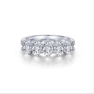 STERLING SILVER WITH PLATINUM BONDING FIVE OVAL STONE LASSAIRE SIMULATED DIAMOND BAND