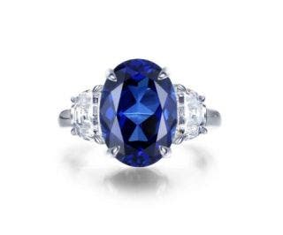 STERLING SILVER WITH PLATINUM BONDING SIMULATED LAB CREATED DIAMOND AND SIMULATED LAB CREATED SAPPHIRE CENTER RING