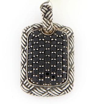 STERLING SILVER BLACK SPINEL PENDANT ON BLACK LEATHER CORDED NECKLACE
