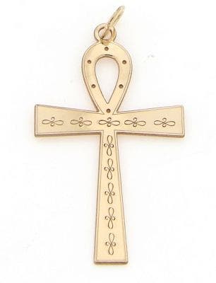 PRE OWNED 14 KARAT YELLOW GOLD LASER DESIGNED ANKH CROSS PENDANT