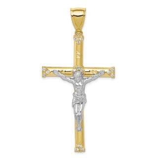 10 KARAT YELLOW AND WHITE GOLD CRUCIFIX PENDANT WITH CUBIC ZIRCONIA STONES