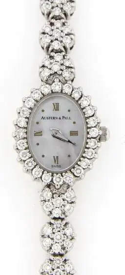 14 KARAT WHITE GOLD FLOWER DIAMOND AUSTERN & PAUL WATCH WITH  display picture 3