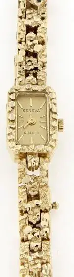 PRE OWNED 14 KARAT YELLOW GOLD GENEVA NUGGET WATCH