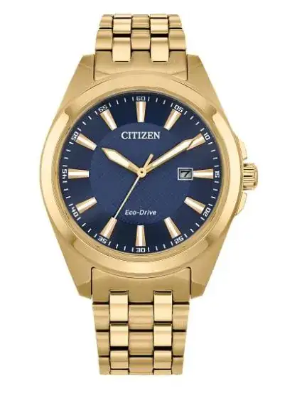 GENTS GOLD TONE BLUE FACE CITIZEN ECO DRIVE WATCH WITH SAPPHIRE CRYSTAL